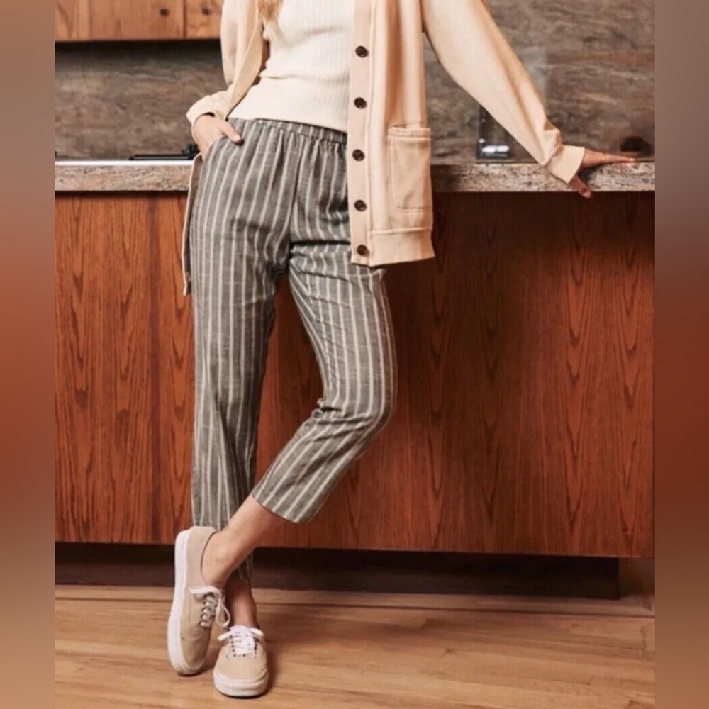 Marine Layer Allison Pants Gray Stripe Size Medium Elastic Waist Cropped M